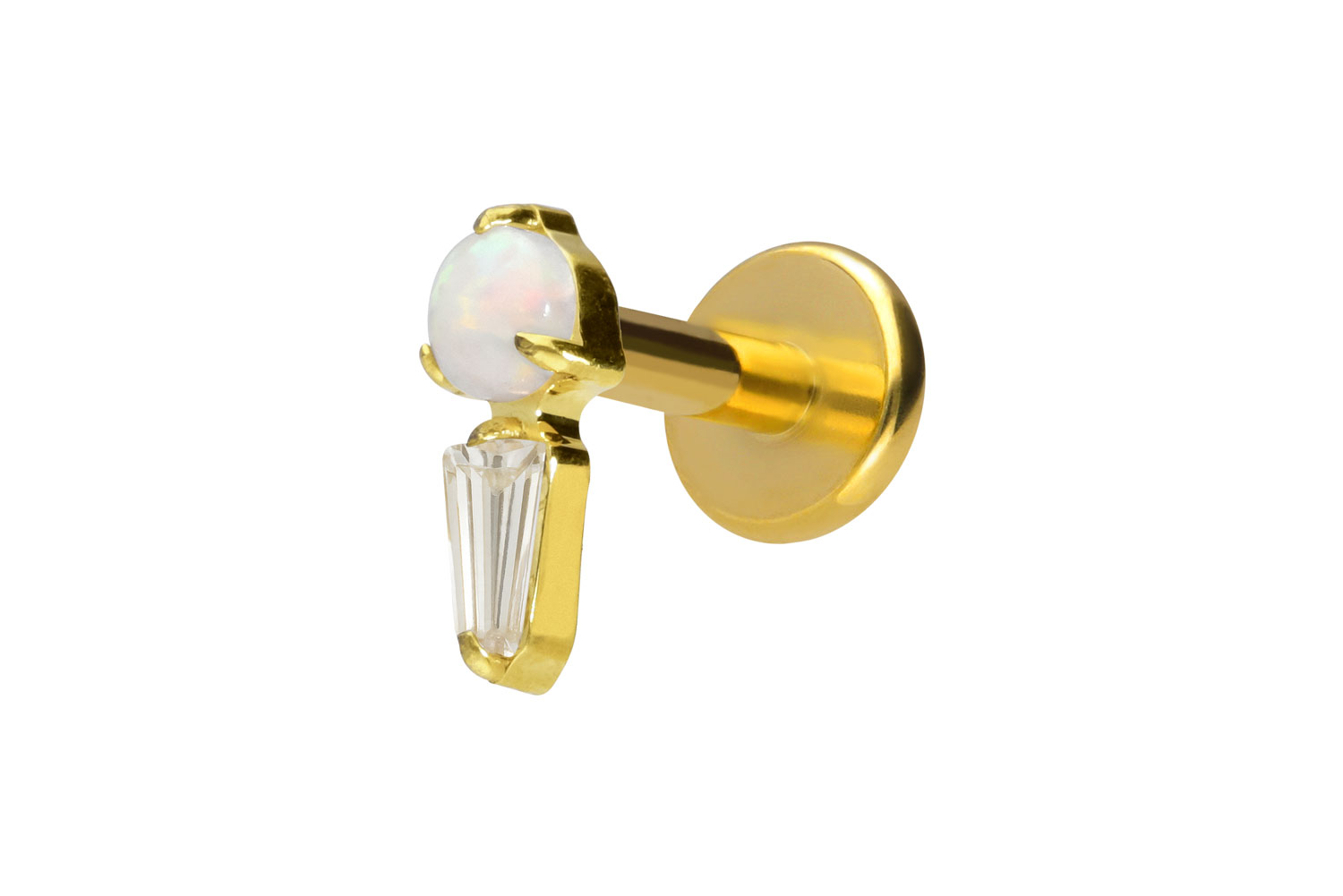 Titan Labret Piercing mit Innengewinde SYNTHETISCHER OPAL + KRISTALLRECHTECK